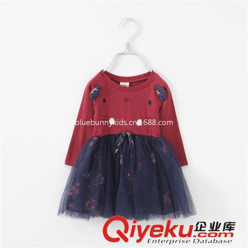女童裙裝 廣州產(chǎn)地！2014秋裝新款女童裝假兩件套韓版長袖連衣裙公主拼接裙