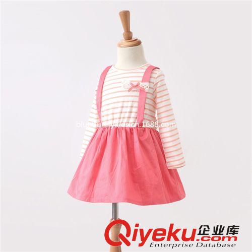 女童裙裝 2014秋裝新品女童假兩件長(zhǎng)袖連衣裙韓版童裝兒童連衣裙公主裙批發(fā)