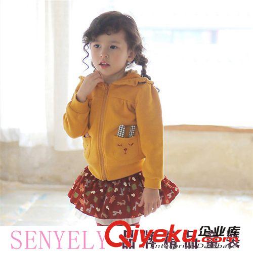 2014冬款 SENYELY品牌 冬款韓版新款女童純棉可愛(ài)帶帽外套 童裝 外貿(mào)童裝