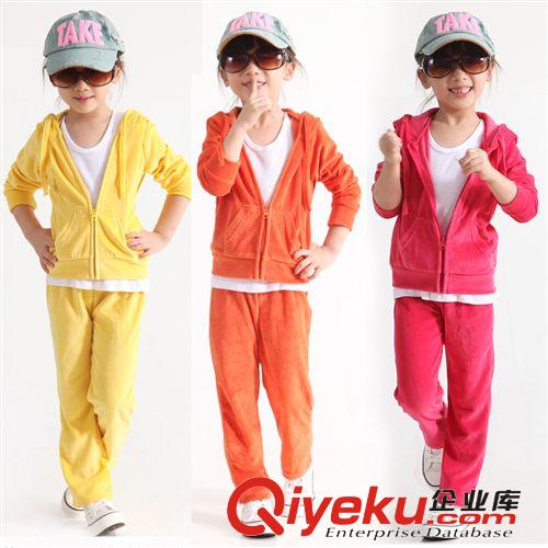 女童服飾 2014秋冬品牌童裝定制加工生產(chǎn) 女童天鵝絨休閑運(yùn)動套裝批發(fā)原始圖片2