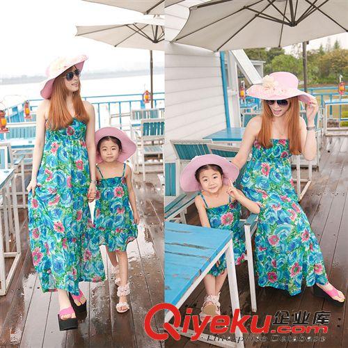 親子服飾 親子裝夏裝2014新款母女裝 韓版夏季沙灘裙子波西米亞雪紡連衣裙