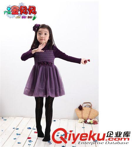 裙裝 韓版品牌外貿童裝 女童秋冬長袖網紗連衣裙 中大童純棉童裙批發原始圖片2