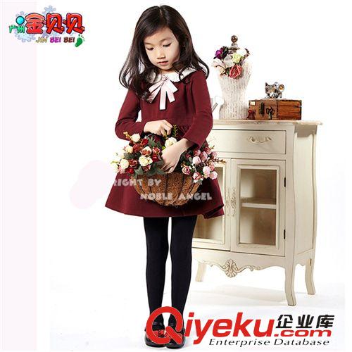 裙裝 2014秋冬款童裝 童裙兒童裙子女童翻領收腰長袖連衣裙品牌童裝