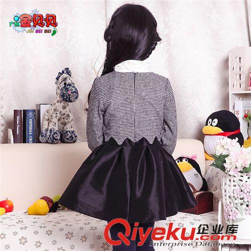 裙裝 廣東童裝14秋季新品 韓版長袖格子連衣裙 圓領(lǐng)拼接童裙批發(fā)原始圖片3