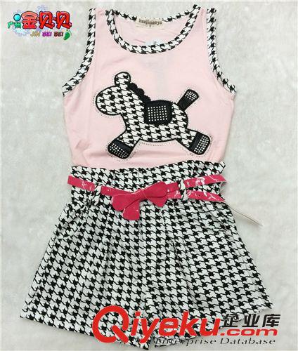 夏季庫(kù)存清倉(cāng) 童裝2014夏季韓版女童背心上衣格子套裝廠家直銷(xiāo)清倉(cāng)