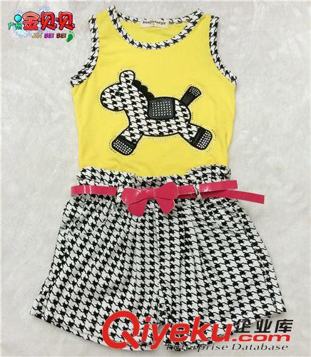夏季庫(kù)存清倉(cāng) 童裝2014夏季韓版女童背心上衣格子套裝廠家直銷(xiāo)清倉(cāng)原始圖片2