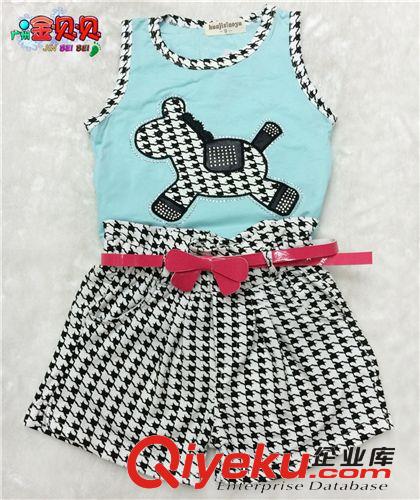 夏季庫(kù)存清倉(cāng) 童裝2014夏季韓版女童背心上衣格子套裝廠家直銷(xiāo)清倉(cāng)原始圖片3