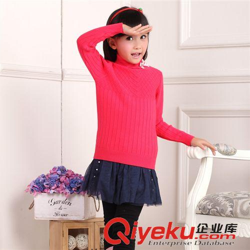 【新品】童毛衣 2014秋季新款童裝兒童毛衣長袖純棉高領領口菱形純色女童毛衣批發原始圖片2
