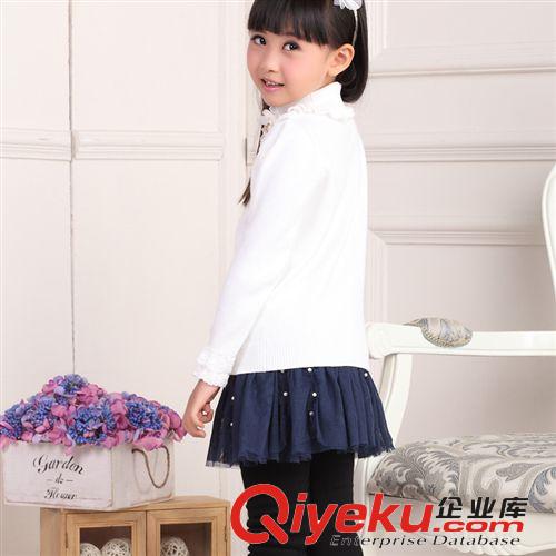 【新品】童毛衣 秋季新款童裝2014兒童毛衣長袖純棉高領領口袖口花邊純色女童毛衣原始圖片3