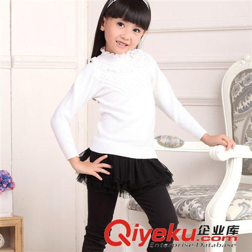 【新品】童毛衣 2014秋季新款童裝兒童毛衣長(zhǎng)袖純棉中領(lǐng)領(lǐng)口花邊純色女童毛衣批發(fā)原始圖片2