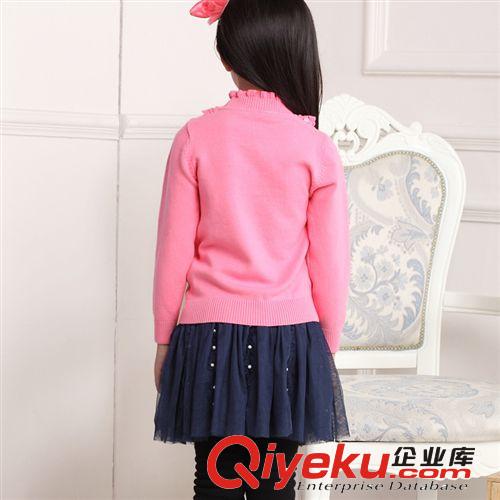 【新品】童毛衣 2014秋季新款童裝兒童毛衣長(zhǎng)袖純棉中領(lǐng)領(lǐng)口花邊純色女童毛衣批發(fā)原始圖片3