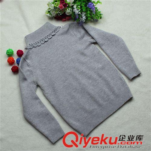 【新品】童毛衣 2014秋季新款童裝兒童毛衣長(zhǎng)袖純棉高領(lǐng)前身提花純色女童毛衣批發(fā)原始圖片2