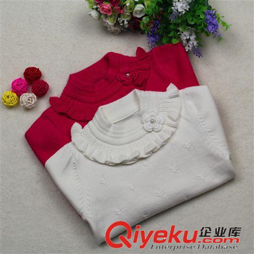 【新品】童毛衣 2014秋季新款童裝兒童毛衣長袖純棉套頭圓領花邊純色女童毛衣批發原始圖片3