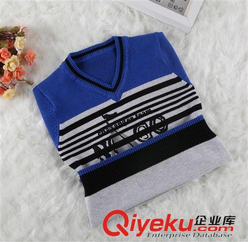 【新品】童毛衣 2014新款秋款童裝批發撞色拼接V領兒童毛衣條紋小童毛衣童裝毛衣原始圖片3