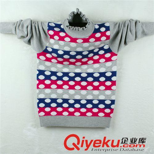 【新品】童毛衣 2014秋季新款童裝兒童毛衣長袖套頭波浪領條紋波點女童毛衣批發原始圖片3