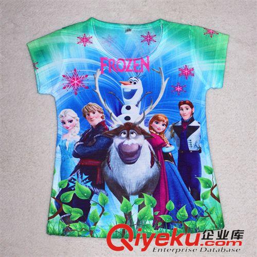 【2014品牌新品】 冰雪奇緣t恤2014夏季新款外貿童裝清倉歐美女童卡通短袖童t恤批發