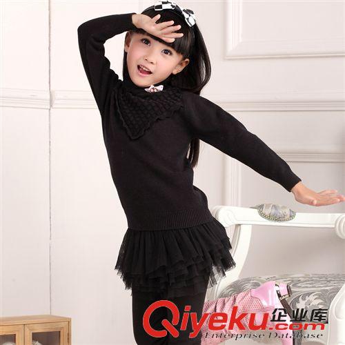 【2014品牌新品】 2014秋季新款童裝兒童毛衣長(zhǎng)袖純棉高領(lǐng)領(lǐng)口葡萄花型純色女童毛衣原始圖片2