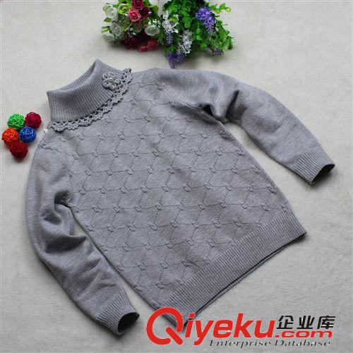 【2014品牌新品】 2014秋季新款童裝兒童毛衣長袖純棉套頭圓領花邊純色女童毛衣批發