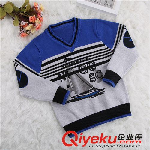 【2014品牌新品】 2014新款秋款童裝批發撞色拼接V領兒童毛衣條紋小童毛衣童裝毛衣