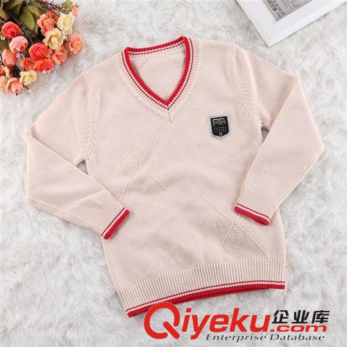 【2014品牌新品】 2014新款秋款童裝批發撞色拼接V領兒童毛衣條紋小童毛衣童裝毛衣