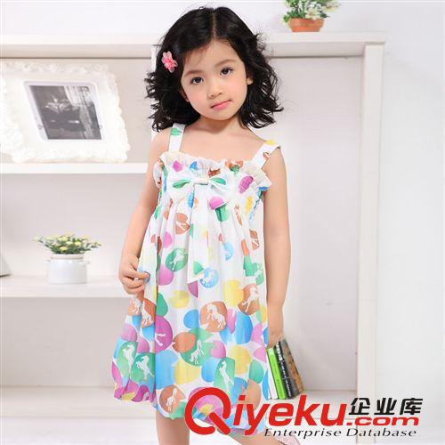 【2014夏款新品童裙】 2014夏季韓版童裝新款童裙蝴蝶結(jié)印花拼色女童雪紡連衣裙廠家批發(fā)