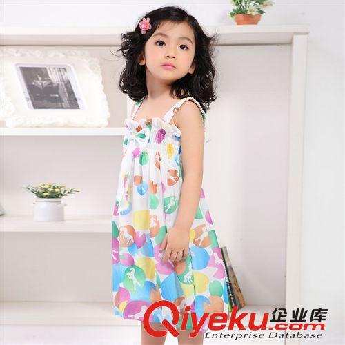【2014夏款新品童裙】 2014夏季韓版童裝新款童裙蝴蝶結(jié)印花拼色女童雪紡連衣裙廠家批發(fā)