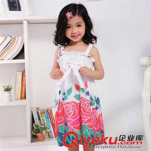 【2014夏款新品童裙】 2014夏季韓版童裝新款童裙蝴蝶結多色印花女童雪紡連衣裙廠家批發