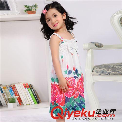 【2014夏款新品童裙】 2014夏季韓版童裝新款童裙蝴蝶結多色印花女童雪紡連衣裙廠家批發原始圖片2