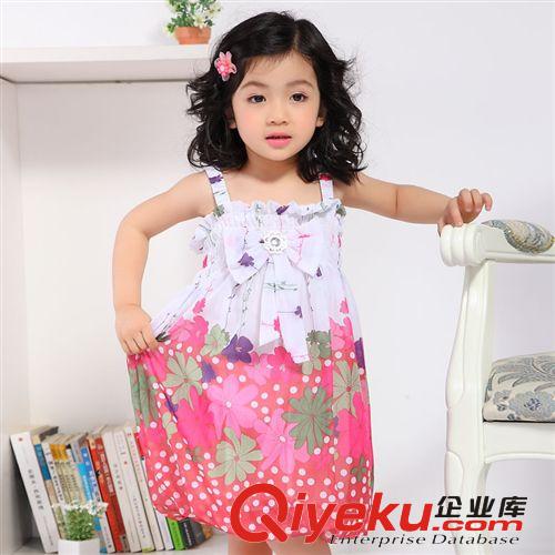 【2014夏款新品童裙】 2014夏季韓版童裝新款童裙蝴蝶結多色印花女童雪紡連衣裙廠家批發