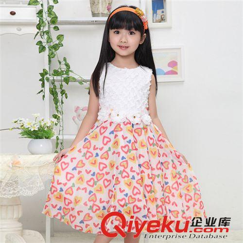 【2014夏款新品童裙】 歐美時尚新款童裙品牌童裝女蕾絲印花圓點女童連衣裙公主裙配掛飾