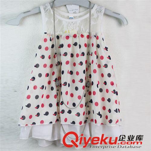 【2014夏款新品童裙】 歐美時尚新款童裙品牌童裝女蕾絲印花圓點女童連衣裙公主裙配掛飾