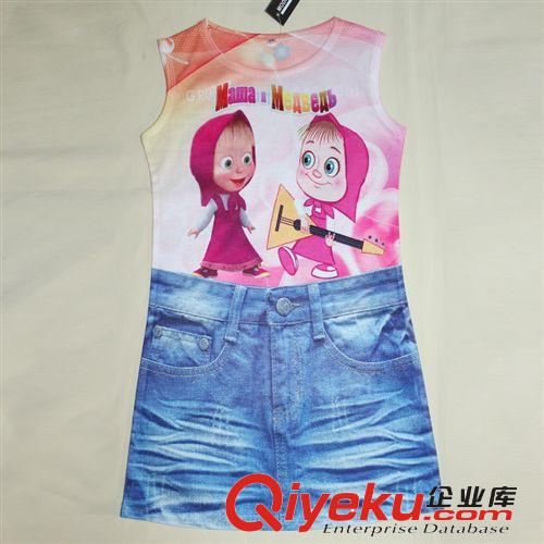 【夏款外貿童裙】 2014夏季新款瑪莎童裝外貿童裝精品卡通印花童裙假牛仔裙批發原始圖片2