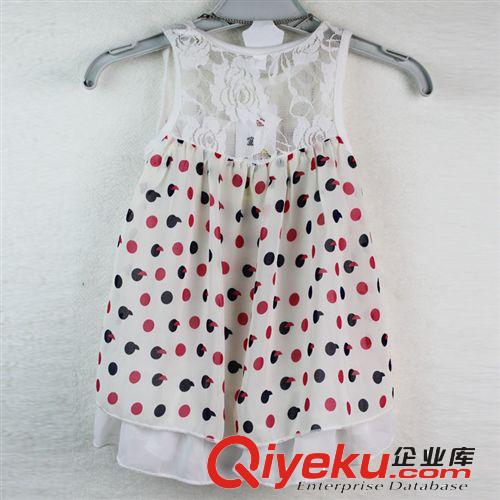 【夏款外貿童裙】 歐美時尚新款童裙品牌童裝女蕾絲印花圓點女童連衣裙公主裙配掛飾