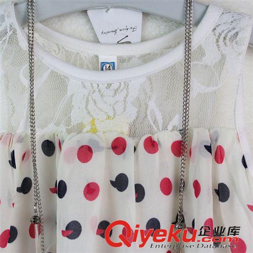 【夏款外貿童裙】 歐美時尚新款童裙品牌童裝女蕾絲印花圓點女童連衣裙公主裙配掛飾