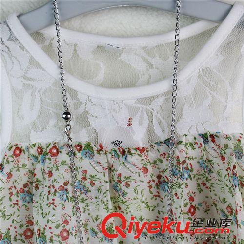 【夏款外貿(mào)童裙】 歐美時(shí)尚新款童裙品牌童裝女蕾絲拼接印花女童連衣裙公主裙配掛飾原始圖片2