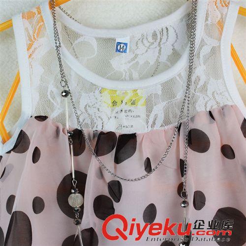 【夏款外貿童裙】 新款時尚歐美童裝品牌童裙蕾絲拼接圓點女童連衣裙公主裙配掛飾