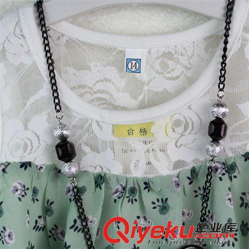 【夏款外貿(mào)童裙】 歐美時(shí)尚新款童裝女品牌童裙蕾絲拼接印花女童連衣裙公主裙配掛飾