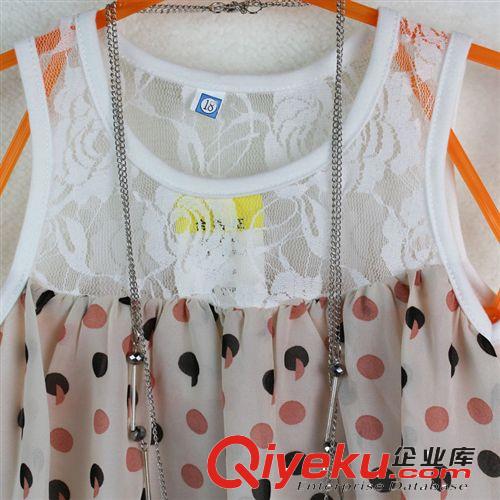 【夏款外貿童裙】 新款歐美時尚童裝品牌童裙蕾絲拼接圓點女童連衣裙公主裙配掛飾