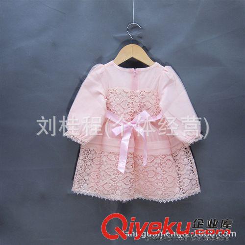 【秋冬·新品】自制の連衣裙 童裙批發(fā) 2014秋季新款韓版女童歐根紗蕾絲連衣裙 七分袖公主裙原始圖片2