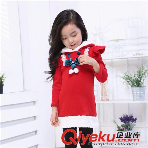 2014冬季新品 2014新款韓版童裝批發(fā)廠家直批女童秋冬款純棉不倒絨荷葉袖公主裙原始圖片3