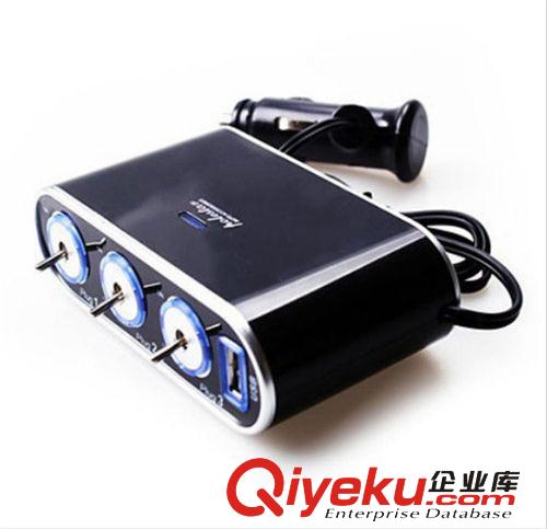 車載點煙器一分三帶USB帶開關/帶藍燈zp  WF0306原始圖片2