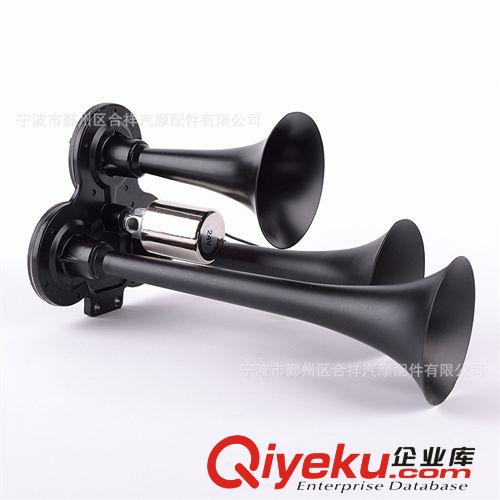 外貿(mào)新品 汽車三管氣喇叭 鳴笛氣喇叭 聲音哄單 124V車通用黑色原始圖片2