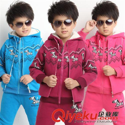 新款三件套專區(qū) 童裝2014童套裝批發(fā)冬裝加厚加絨男女童斑馬圖案三件套裝8930
