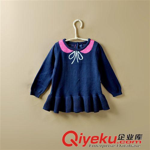 2014.9.24 廣東貨源童裝批發 女童寶寶純棉加厚彼得潘領毛衣連衣裙 秋冬
