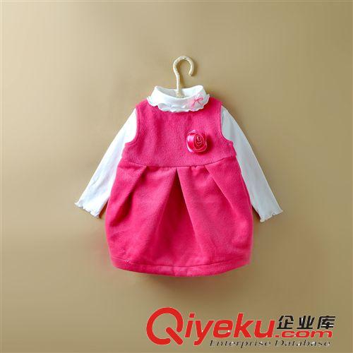 2014.8.21新品 2014春秋新品童裝女童毛呢帶胸花連衣裙 寶寶周歲禮服裙原始圖片2