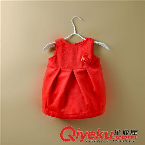2014.8.21新品 2014春秋新品童裝女童毛呢帶胸花連衣裙 寶寶周歲禮服裙原始圖片3