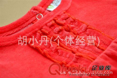 2014.8.2新品 外貿(mào)童裝批發(fā) 女童大紅天鵝絨連衣裙套裝 2014春秋新款