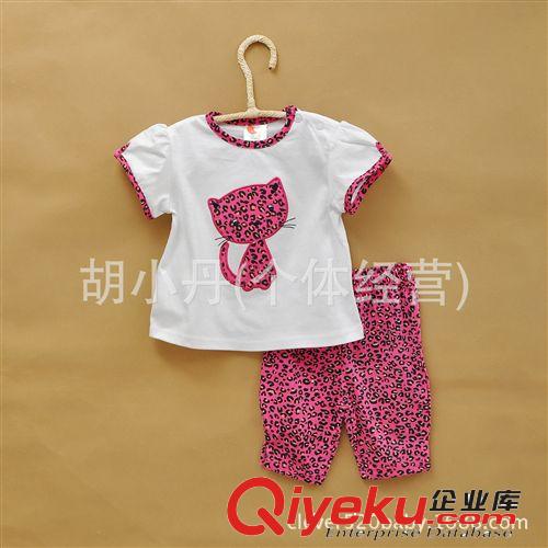 2014.5.7新品 外貿(mào)童裝批發(fā)  豹紋貓咪 女童寶寶純棉繡花套裝 嬰兒外出服 0-2歲原始圖片2