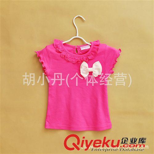 2014.4.23新品 外貿童裝批發 女童寶寶短袖T恤 純棉木耳邊 大蝴蝶結 2-6歲原始圖片2