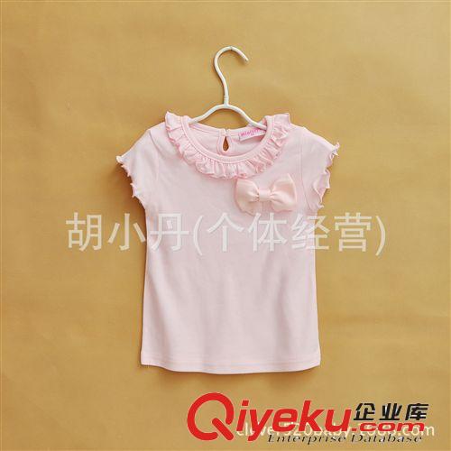 2014.4.23新品 外貿童裝批發 女童寶寶短袖T恤 純棉木耳邊 大蝴蝶結 2-6歲原始圖片3
